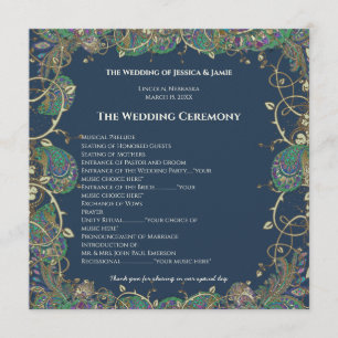 Paisley Peacock Colours Wedding Program Programme