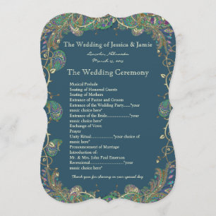 Paisley Peacock Colours Wedding Program Programme
