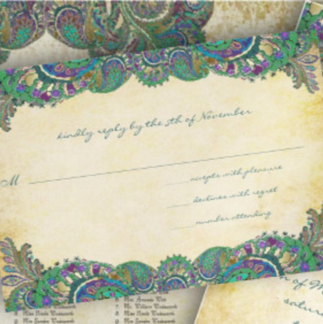 Paisley Peacock Colours Wedding Response Cards (Creator Uploaded)