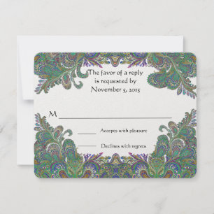 Paisley Peacock Colours Wedding Response Cards