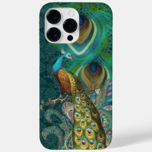 Paisley Peacock Elegant Feathers Blue Green Gold Case-Mate iPhone 14 Pro Max Case