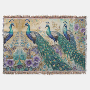Paisley Peacock Floral Watercolor Throw Blanket