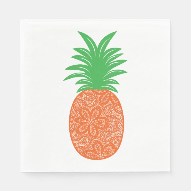 Paisley Pineapple Orange Floral Tropical Wedding Napkin (Front)