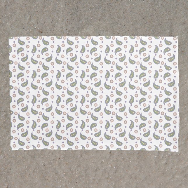 Paisley Pink Flowers Dots Pattern Green Purple  Pillowcase (A pillow case with a paisley, flower and dot pattern done in pink, green, purple & blue.)