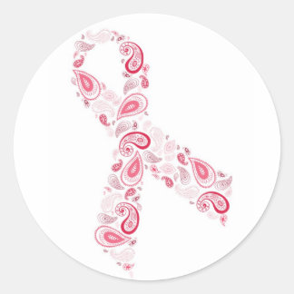 paisley pink ribbon sticker - white
