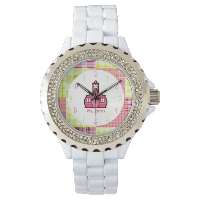 Paisley & Pink Schoolhouse Teacher Watch (Front)