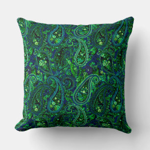 Paisley Profusion Vibrant Floral Blue Green Cushion