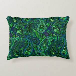 Paisley Profusion Vibrant Floral Blue Green Decorative Cushion