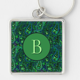 Paisley Profusion Vibrant Floral Blue Green Key Ring