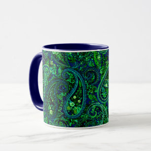 Paisley Profusion Vibrant Floral Blue Green Mug