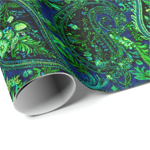 Paisley Profusion Vibrant Floral Blue Green   Wrapping Paper