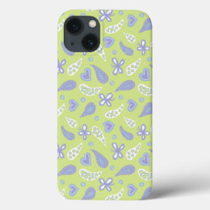 Paisley Purple and Lime Butterflies and Hearts iPhone 13 Case