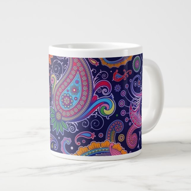 Paisley Purple pink Large Coffee Mug (Front Right)