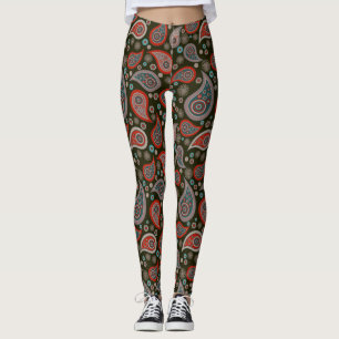 Paisley red green elegant yoga pants