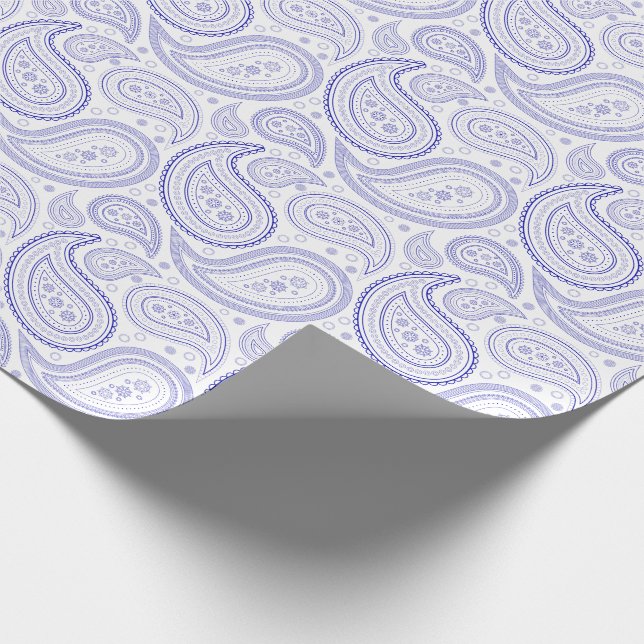 Paisley Royal Blue on White Wrapping Paper (Corner)