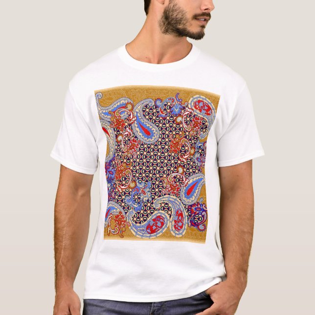 Paisley Scarf: Multicolor Fabric Design T-Shirt (Front)
