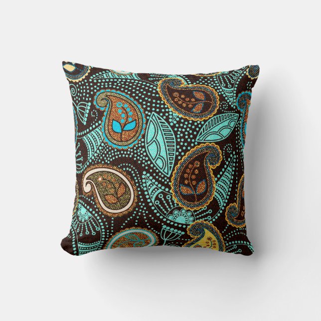 Paisley seamless pattern, jeans texture effect  cushion (Front)
