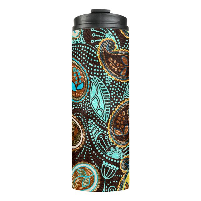 Paisley seamless pattern, jeans texture effect thermal tumbler (Front)