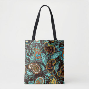 Paisley seamless pattern, jeans texture effect  tote bag