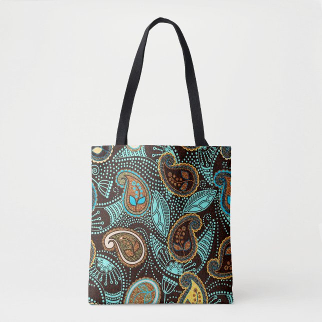 Paisley seamless pattern, jeans texture effect  tote bag (Front)