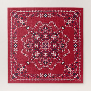 Paisley, skulls, bandanna, square design. jigsaw puzzle