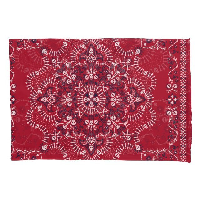 Paisley, skulls, bandanna, square design. pillowcase (Front)