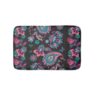 Paisley Stripe: Black Decorative Seamless Bath Mat
