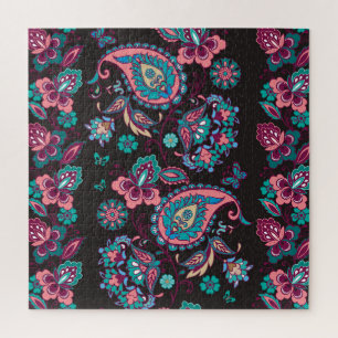 Paisley Stripe: Black Decorative Seamless Jigsaw Puzzle