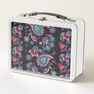 Paisley Stripe: Black Decorative Seamless Metal Lunch Box