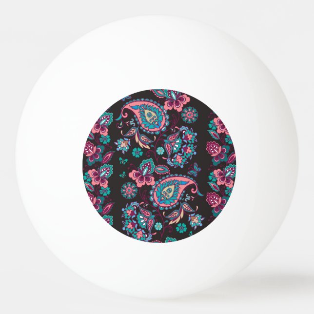 Paisley Stripe: Black Decorative Seamless Ping Pong Ball (Front)