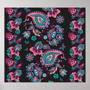 Paisley Stripe: Black Decorative Seamless Poster