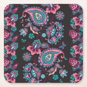 Paisley Stripe: Black Decorative Seamless Square Paper Coaster