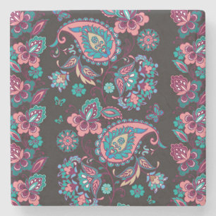 Paisley Stripe: Black Decorative Seamless Stone Coaster