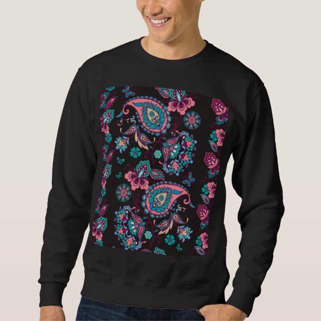 Paisley Stripe: Black Decorative Seamless Sweatshirt (Front)