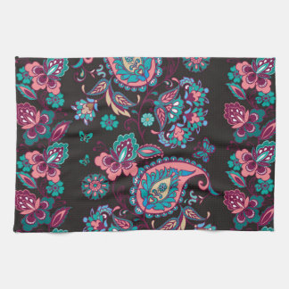 Paisley Stripe: Black Decorative Seamless Tea Towel