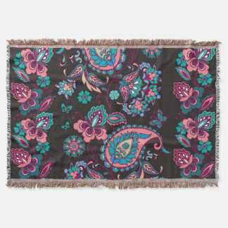 Paisley Stripe: Black Decorative Seamless Throw Blanket