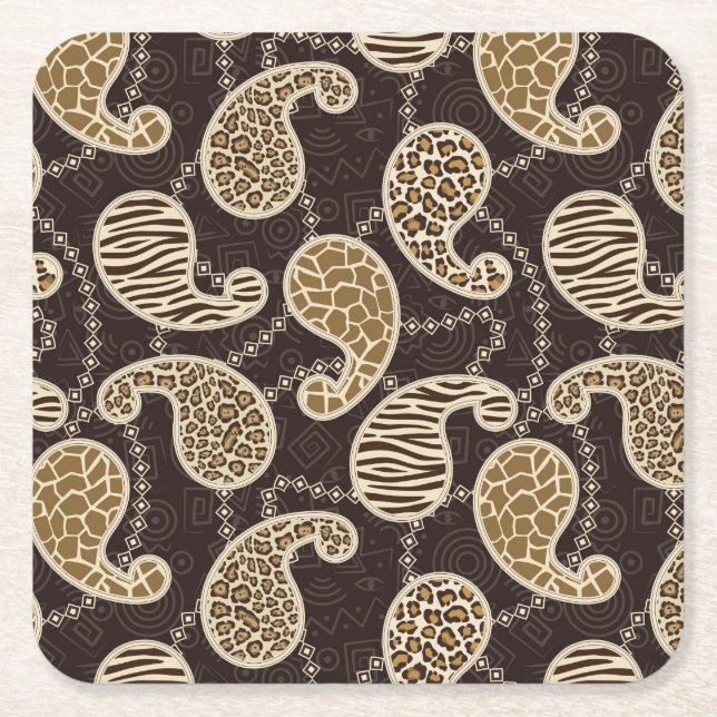 Paisley style background square paper coaster (Front)