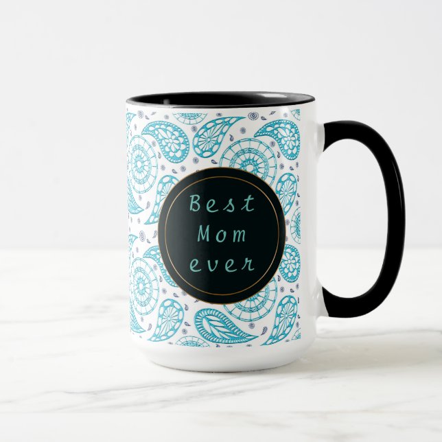Paisley teal pattern. text. mug (Right)