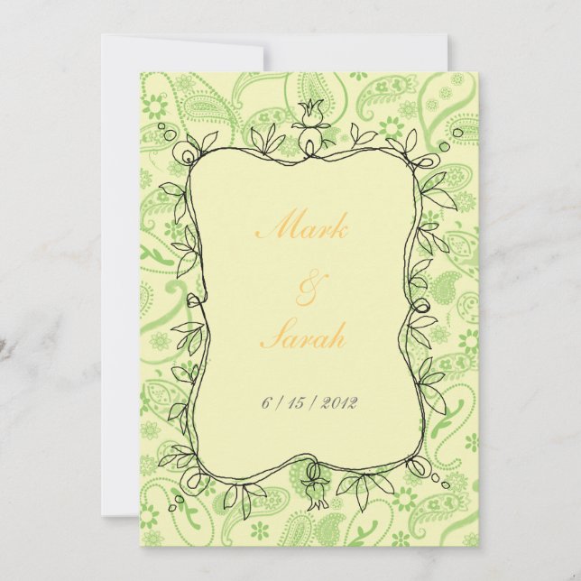 Paisley Vines Green Invitation (Front)