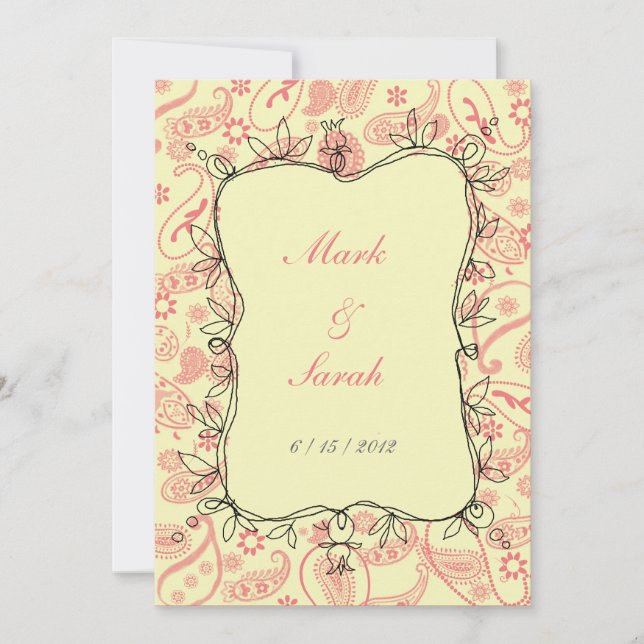 Paisley Vines Honeysuckle Pink Invitation (Front)