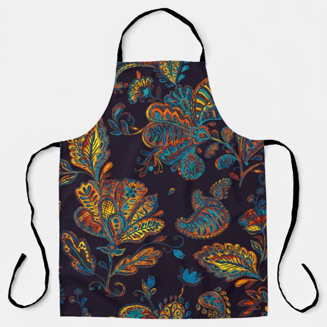 Paisley watercolor: floral pattern tile apron (Front)