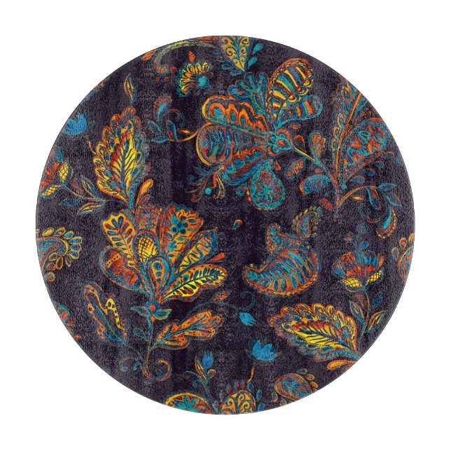 Paisley watercolor: floral pattern tile cutting board (Front)