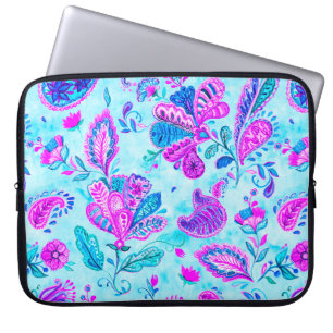 Paisley watercolor floral pattern tile: flowers, f laptop sleeve