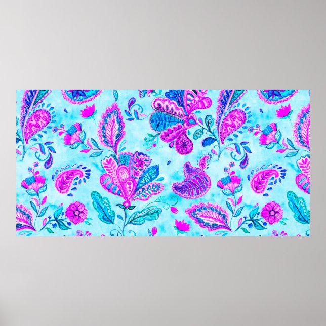 Paisley watercolor floral pattern tile: flowers, f poster (Front)