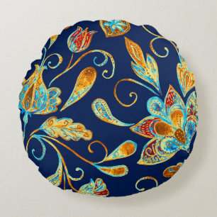 Paisley watercolor floral pattern tile: flowers, f round cushion