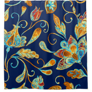 Paisley watercolor floral pattern tile: flowers, f shower curtain