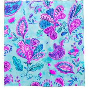 Paisley watercolor floral pattern tile: flowers, f shower curtain