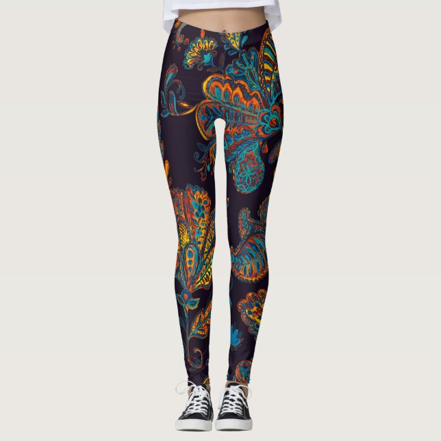 Paisley watercolor: floral pattern tile leggings (Front)