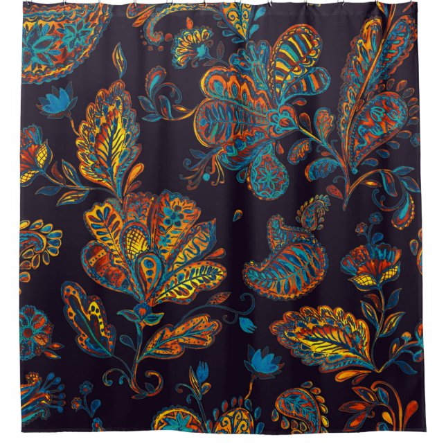 Paisley watercolor: floral pattern tile shower curtain (Front)