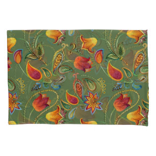 Paisley watercolor flowers, seamless Indian motif. Pillowcase